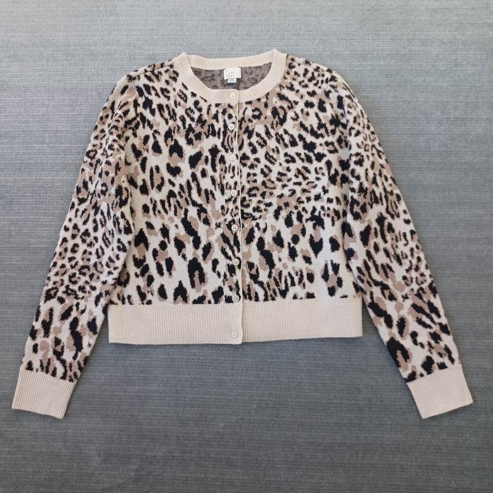 A New Day Target Cardigan Women XS Beige Cheetah Casual Minimalist Classic